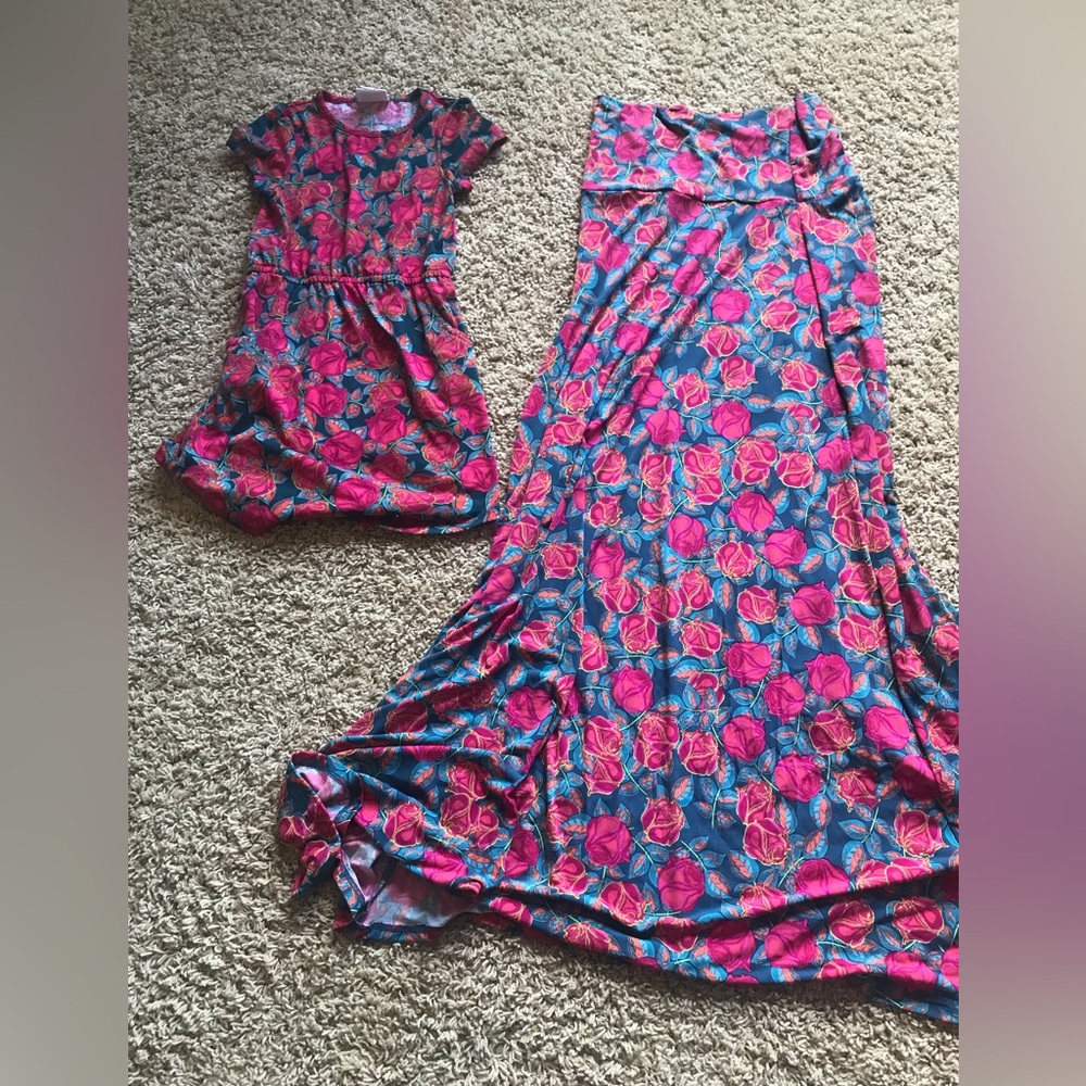 Lularoe maxi skirt and Mae bundle matching set neon tulip 6 and xs